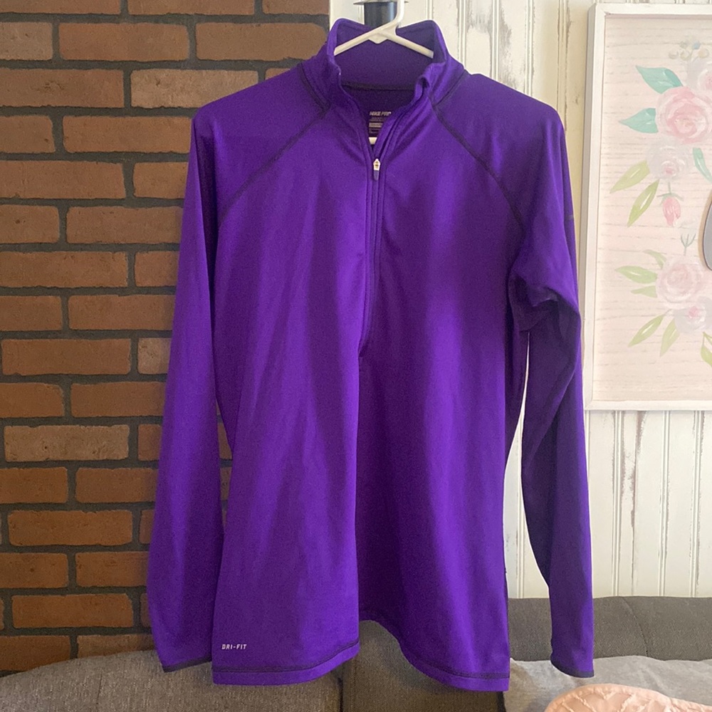Womens Nike Pro purple and black Dri-Fit half zip top XLarge